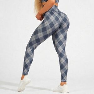 💔Beyond Yoga Womens Leggings High Waisted Plaid Size Large Gray